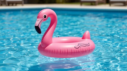 pink flamingo in pool