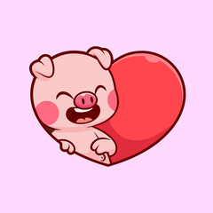 Fototapeta premium Cute Pig Love Heart Sign Cartoon