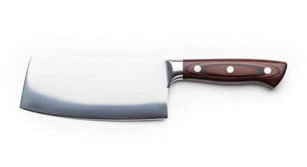 Sharp Meat Cleaver with Wooden Handle on White Background.