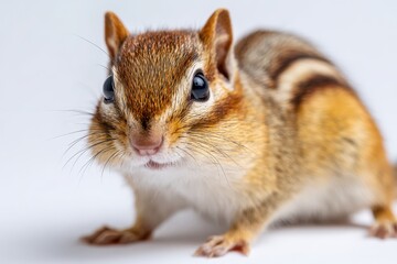 Obraz premium Brown furred chipmunk isolated on white surface with natural expression