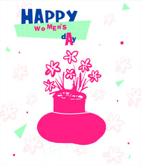 A stylish, trendy hand-drawn illustration for a postcard or poster for International Women's Day.