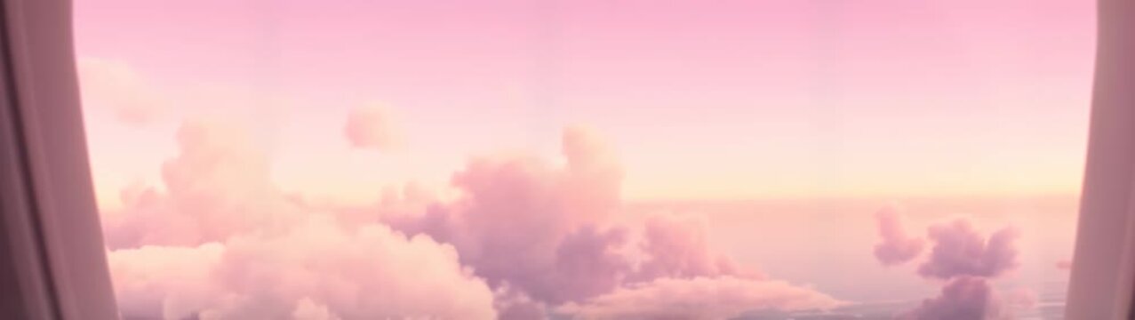 Pink clouds in the sky from window plane