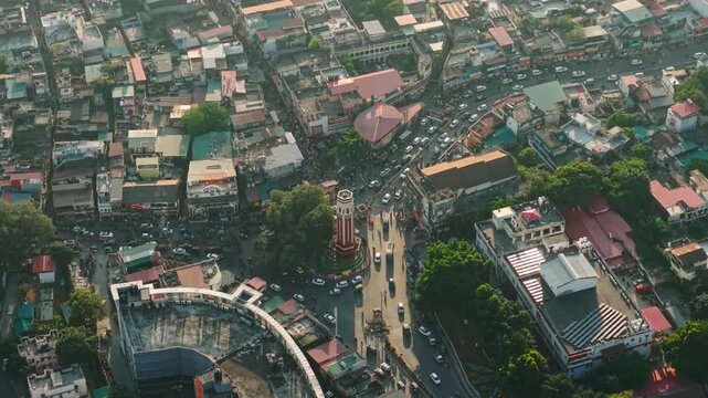 Dehradun Ghanta ghar Clock Tower drone shot panning right to left