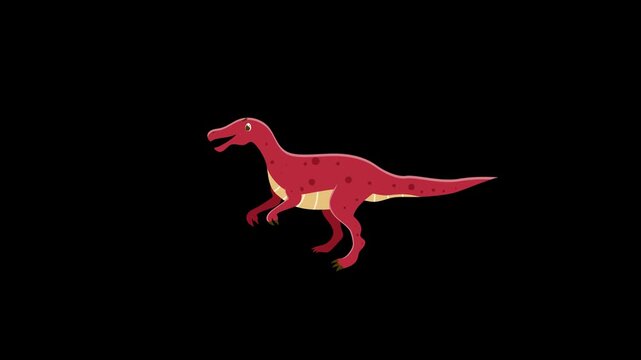 Red Dinosaur Running on Black Background - Animated Cartoon Loop.