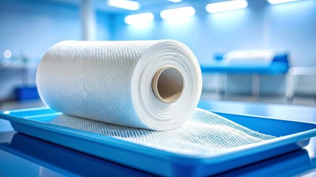 Medical Bandage Roll on Production Line in Sterile Factory