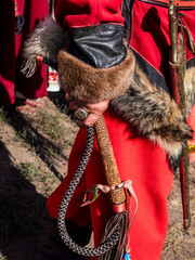 Obraz premium reconstruction of traditional costumes of the ancient Scythians. festival of traditions