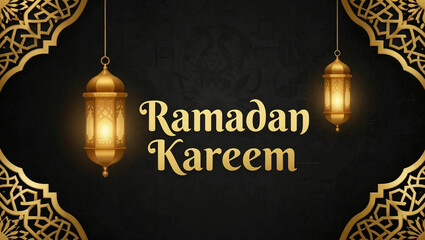 Golden Lantern Ramadan Kareem Template