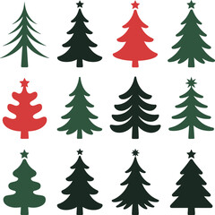 Fototapeta premium Christmas trees set green black and red color tree vector on white background.