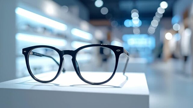 Stylish Eyeglasses Frame Display in Modern Optical Store