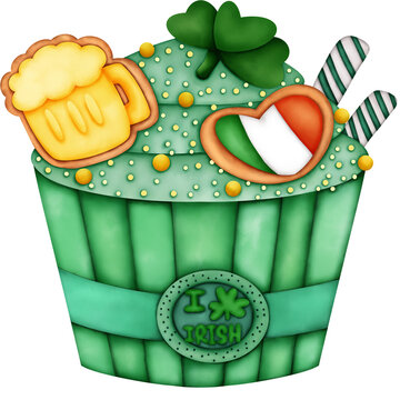 St. Patrick's Day Cupcake Watercolor Illustration