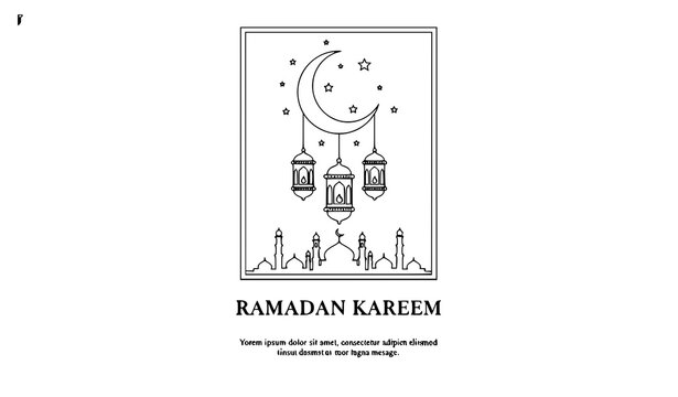 Ramadan Kareem Line Art Lantern Crescent Islamic Background