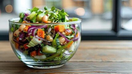 Celery salad with colorful ingredients and a light vinaigrette, served in a clear glass bowl, ready to be enjoyed.