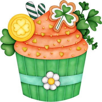 St. Patrick's Day Cupcake Watercolor Illustration