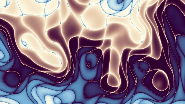 Looping abstract visuals. Hypnotic repetitive pattern of flowing liquidlike layered colors. Continuously looping abstract fractal waves featuring luminous dotted outlines