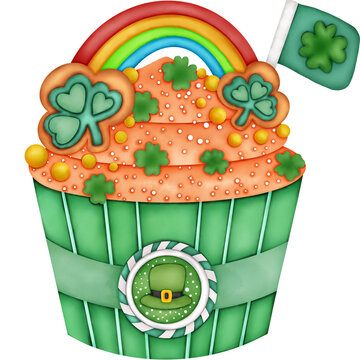 St. Patrick's Day Cupcake Watercolor Illustration