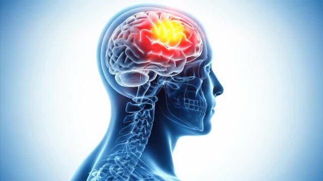 Traumatic brain injury, cerebral lesion, neural damage, severe concussion, internal hemorrhage, human head revealing acute encephalopathy, neurological impairment, dysfunction, deficit