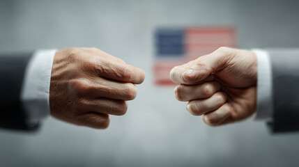 🤝Deal or Confrontation: A tense face-off of clasped fists, hinting at potential agreement or a power struggle, with an obscured representation in the backdrop.