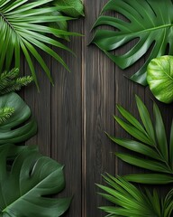 Vibrant leaves framing a wooden background.