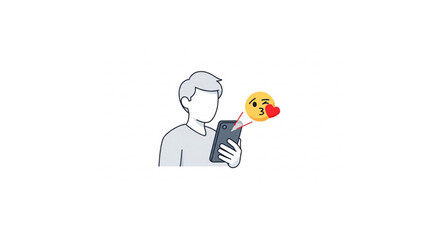 Fototapeta premium Person sending a kiss emoji from their mobile device illustration