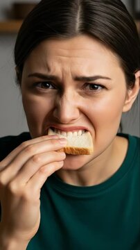 Woman experiences loss of taste, a sensory impairment with potential medical implications, finding food bland