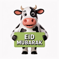 Cow Holding Eid Mubarak Sign Greeting