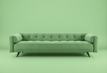 Obraz premium A green couch sits centered against a green wall in a room.