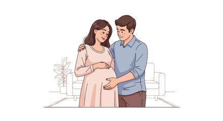 Obraz premium Husband Supporting Pregnant Wife Emotional Family Care Illustration