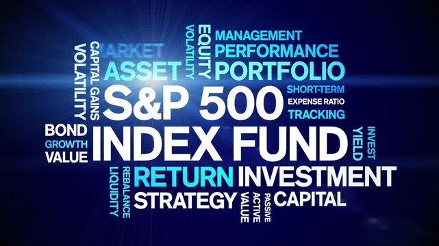 S&P 500 index fund animated word cloud-text design animation tag kinetic typography seamless loop.