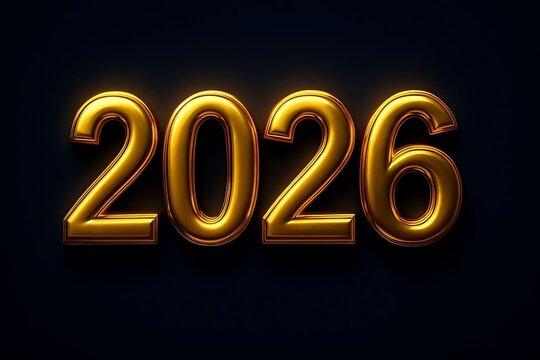 Large Bold Gold 2026 Numbers on Midnight Blue Background
