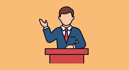 Man Standing at Red Podium Giving Speech.