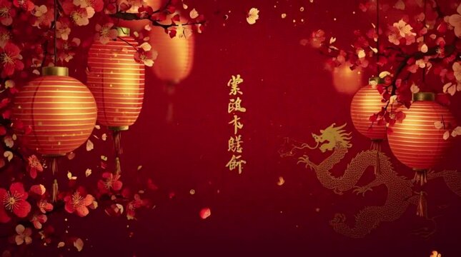 Chinese New Year Red and Gold Lantern Greeting Animation