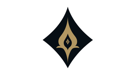 Fototapeta premium A striking symbol; a black diamond shape encompasses a gold stylized floral or flame design