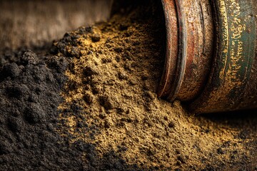 Layering Textures of Soil Captured From an Ancient Canister on a Rustic Surface Generative AI