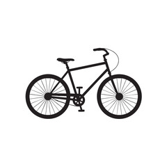 Simple black bicycle graphic illustration on white background symbolizing cycling and transportation
