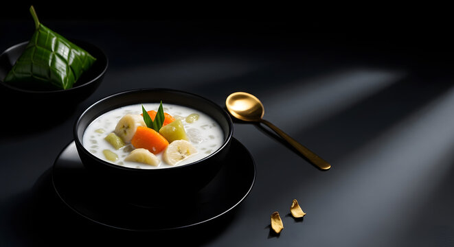 Luxury Kolak Pisang in Black and Gold Ramadan Dining Style