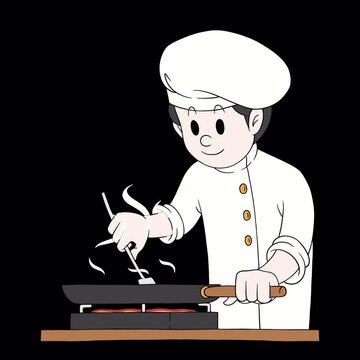 Retro Cartoon Chef Cooking with Frying Pan on Stove Looping Animation