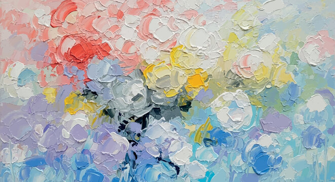 Pastel abstract palette knife painting with textured modern brushstrokes