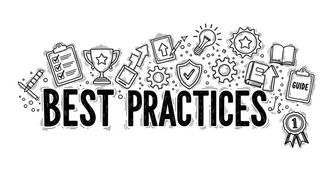 Best practices concept with doodle icons for success and growth