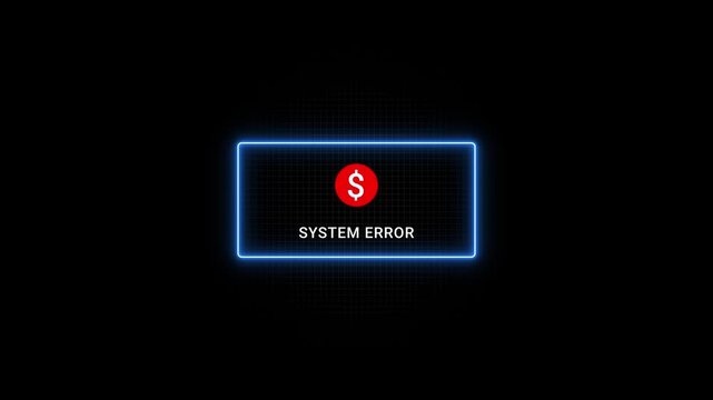System Error Neon Sign with Dollar Symbol on Black Background Technology Failure Concept computer error