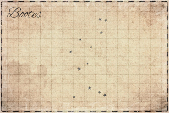 Bootes Constellation Star Map, Retro Paper