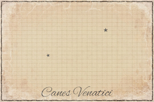 Canes Venatici Constellation Star Map, Retro Paper