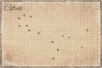 Cetus Constellation Star Map, Retro Paper © allexxandarx