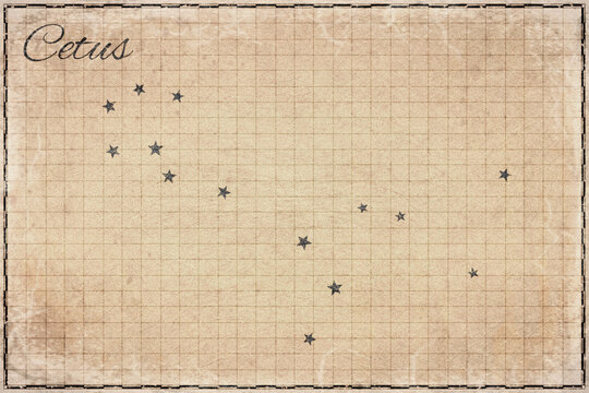 Cetus Constellation Star Map, Retro Paper