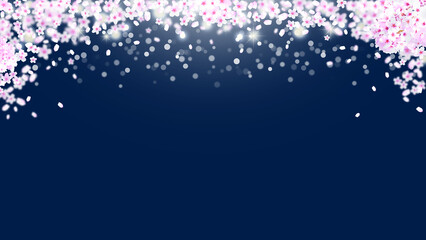 春のイメージ、桜の花と風に飛ぶ花びらの背景イラスト