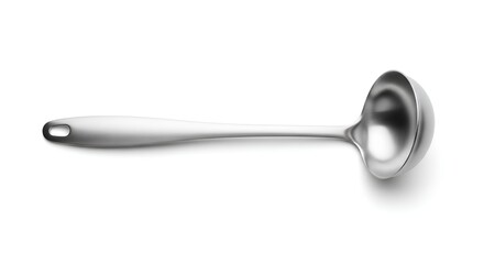 Elegant Stainless Steel Ladle on White Background for Culinary Use.