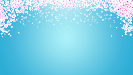 春のイメージ、桜の花と風に飛ぶ花びらの背景イラスト