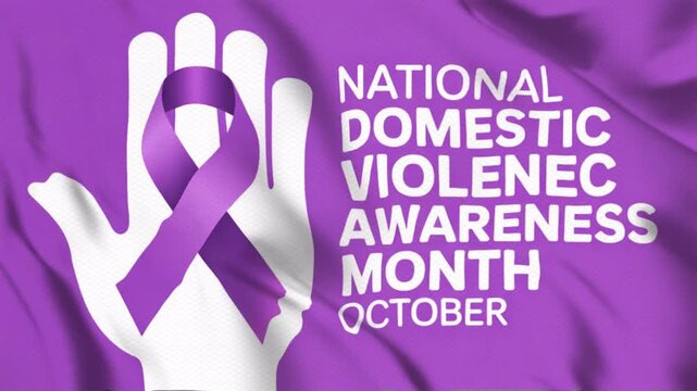 Animated video for National Domestic Violence Awareness Month October with a wavy flag style, suitable for campaigns. Motion graphics, 4K footage.