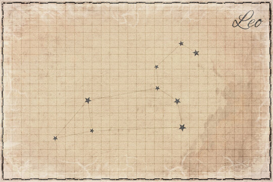 Leo Constellation Star Map, Retro Paper