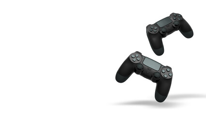 Wireless gaming controllers flying in air isolated on white background, symbolizing gaming technology concept © Vasyl Onyskiv