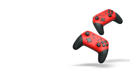 Wireless gaming controllers flying in air isolated on white background, symbolizing gaming technology concept © Vasyl Onyskiv